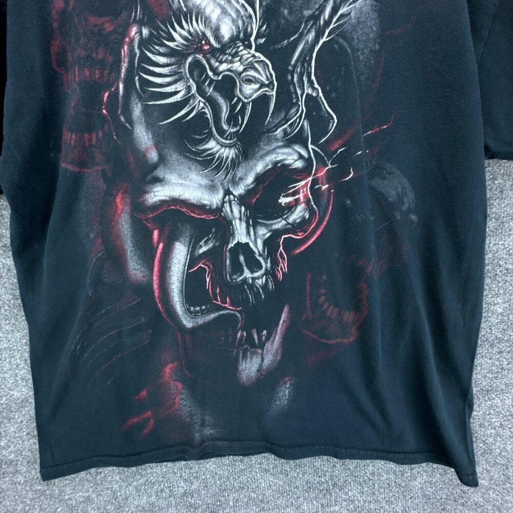 Dragon Skull T Shirt Mens Extra Large Black Red Grunge Punk Goth AOP Gildan - Picture 3 of 11